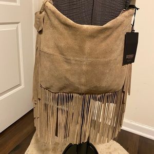 Sorpresa by Bettina Suede fringed crossbody beige bag. NWT